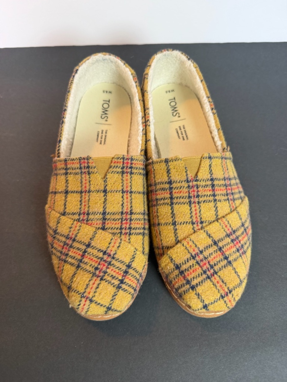 Toms Alpargata Fleece Womens Slip On - Mustard Yellow Flannel Pattern Size 8.5 W